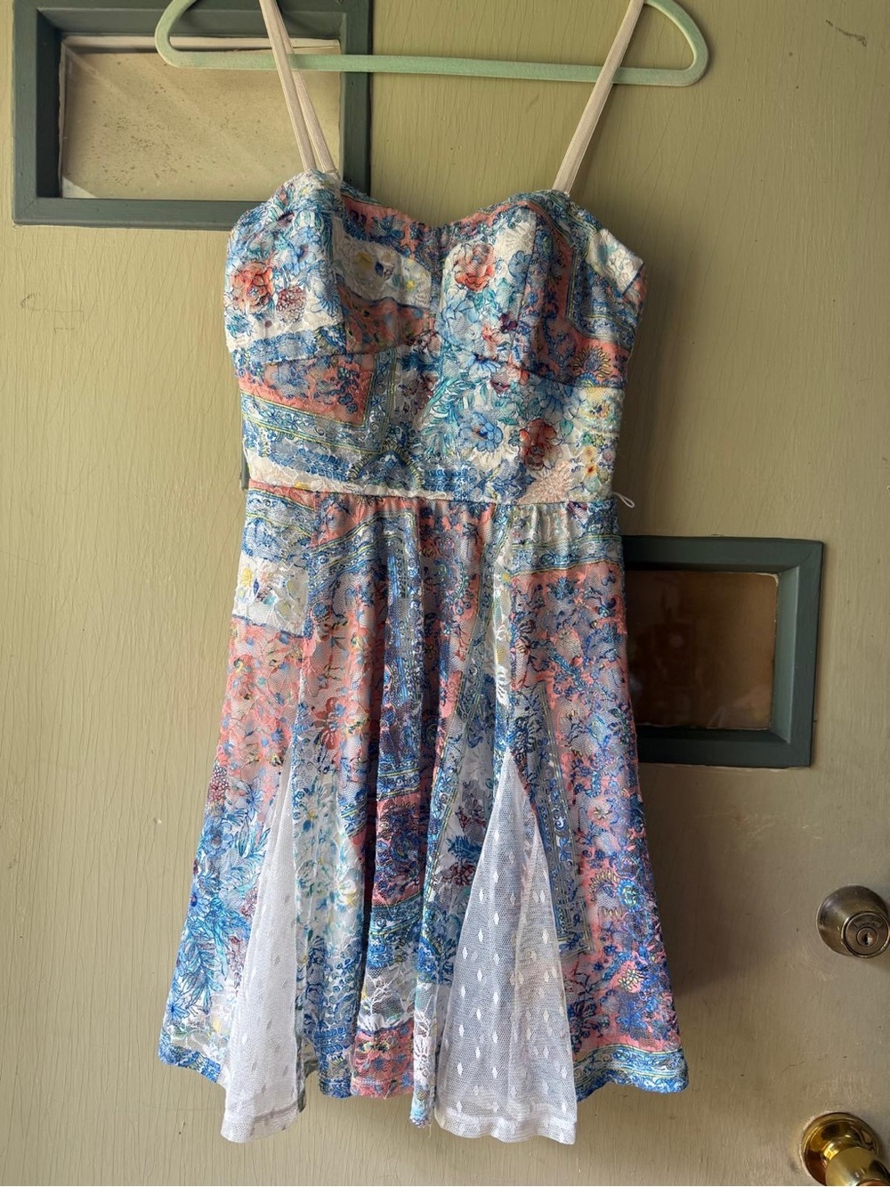 Lily Rose Blue & Pink Floral A-Line Dress with Sweetheart Neck